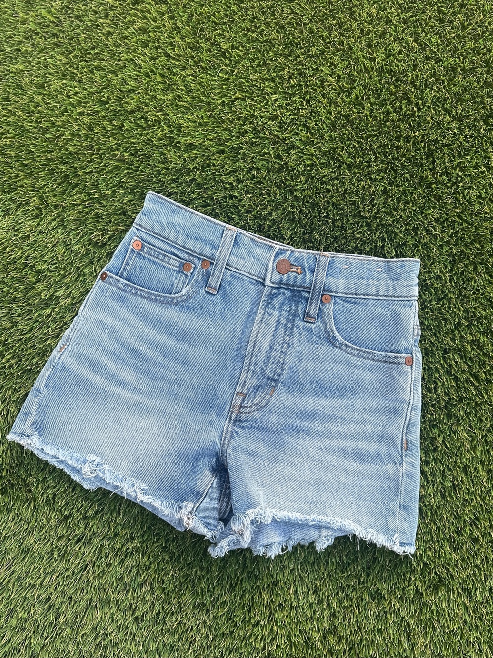 Madewell Light Blue High-Rise Denim Shorts with Frayed Hem